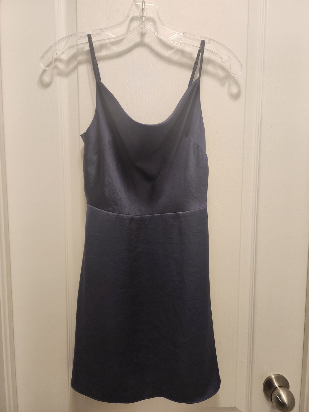 Sunday Best Navy Satin Slip Dress with Spaghetti Straps
